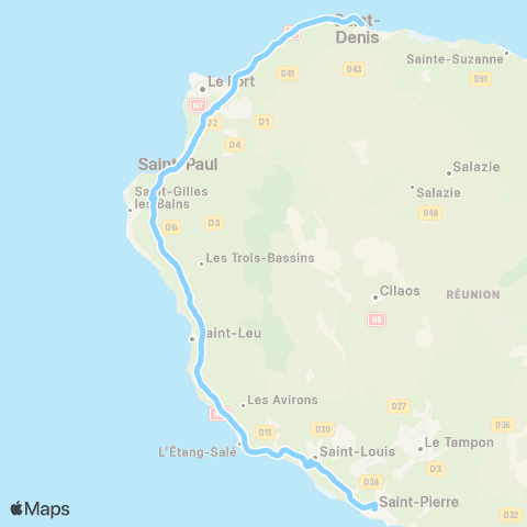 Car Jaune St-Denis / St-Pierre par Route des Tamarins map