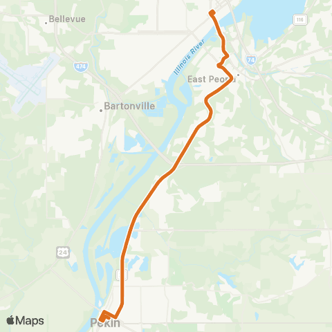 CityLink Peoria to Pekin map