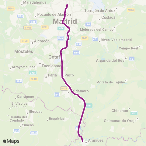 Cercanías El Escorial ↔ Chamartín ↔ Aranjuez map