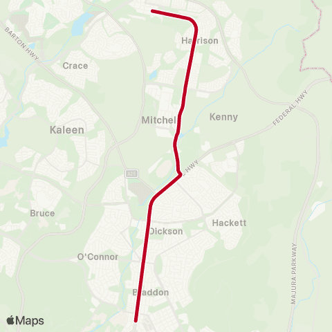 Canberra Metro Alinga Street - Gungahlin Place map