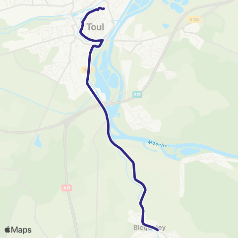 Colibri Bicqueley - Toul Avancée Pte de Metz - Toul Gare routiere - Gye map