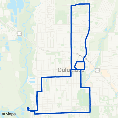 ColumBUS Transit Blue Split map