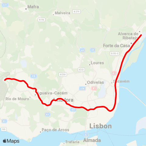 CP Urbanos Lisboa Santa Apolonia - Azambuja map