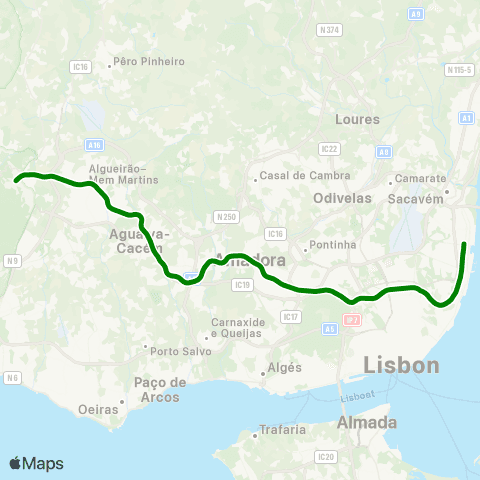 CP Urbanos Lisboa Oriente - Sintra map