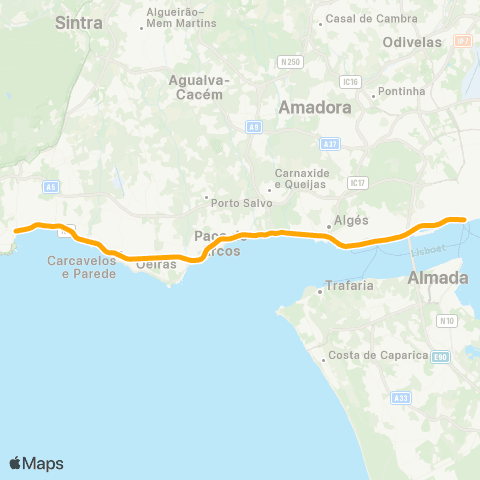 CP Urbanos Cais do Sodre - Alges map