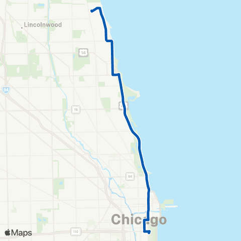 CTA Outer DuSable Lake Shore Express map