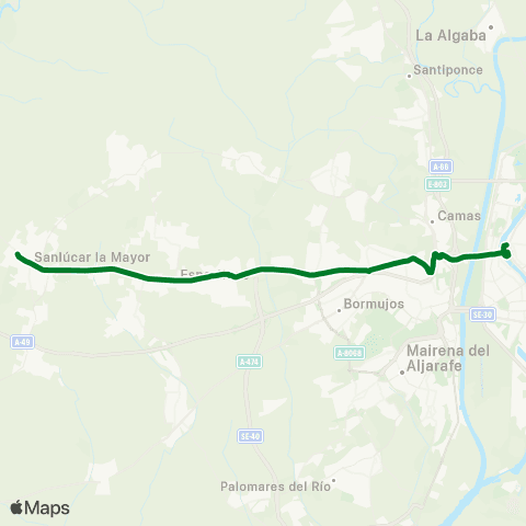 Junta de Andalucia M-166 Sanlúcar la Mayor - Sevilla map