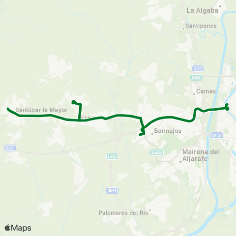 Junta de Andalucia M-166 Sanlúcar la Mayor - Sevilla (por Villanueva y Hptal Sab) map