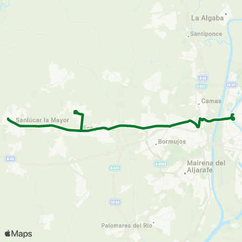 Junta de Andalucia M-166 Sanlúcar la Mayor - Sevilla (por Villanueva del Ariscal) map