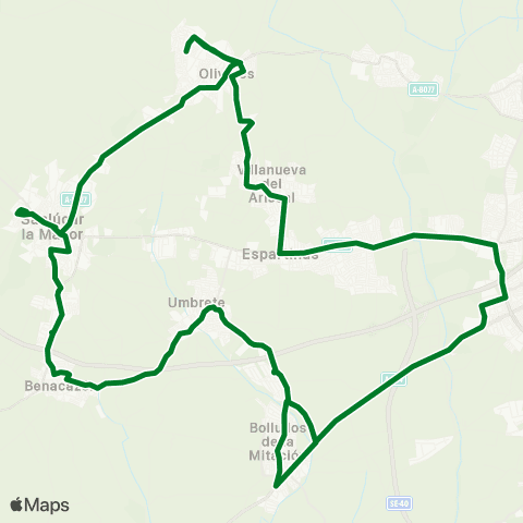 Junta de Andalucia M-102a Circular Aljarafe (Sentido a) map