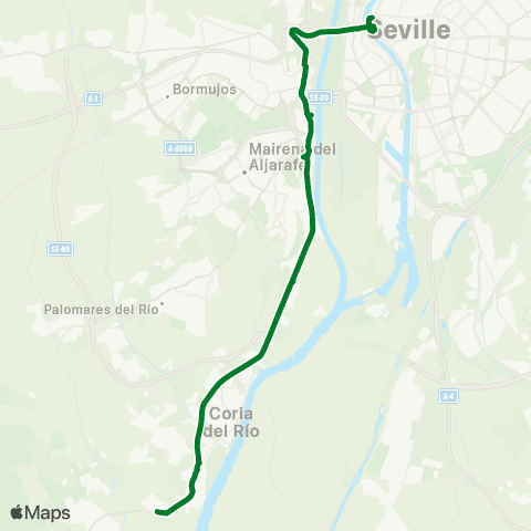 Junta de Andalucia M-141 Puebla del Río - Sevilla map