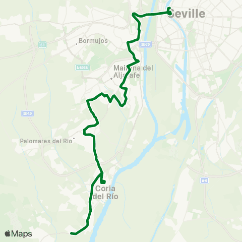 Junta de Andalucia M-142 Puebla del Río - Coria del Río - Sevilla map