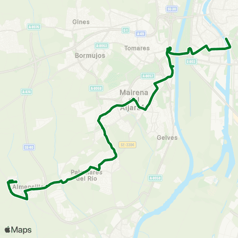 Junta de Andalucia M-153 Almensilla - Sevilla (por Palomares) map