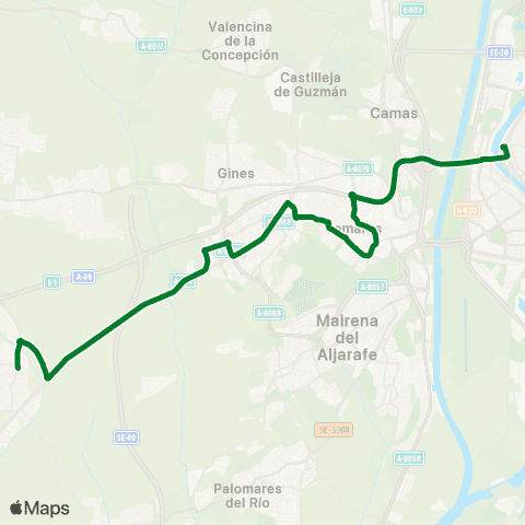 Junta de Andalucia M-157 Bollullos de la Mitación - Sevilla (por Hospital de Bormujos y Tomares) map