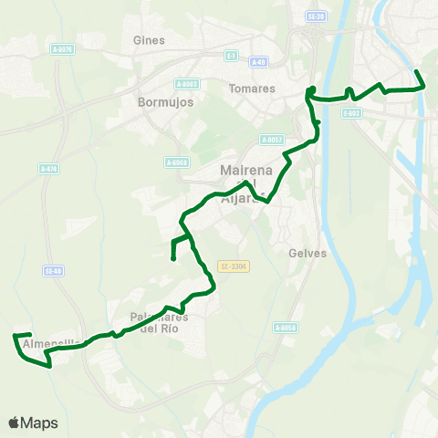 Junta de Andalucia M-153 Almensilla - Sevilla (por Palomares y Urb Puebla del Marqués) map
