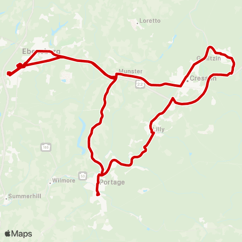 CamTran Mainline-Cresson-Portage-Ebensburg map