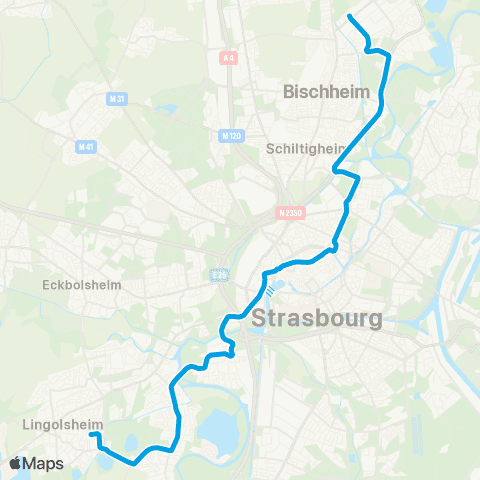 CTS Hoenheim Gare - Lingolsheim Tiergaertel map