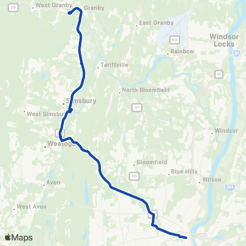 CTTransit Express Simsbury / Granby Exp map