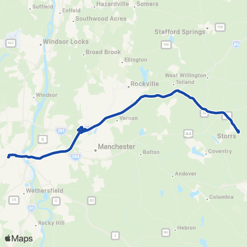 CTTransit Express Buckland / Storrs Exp map