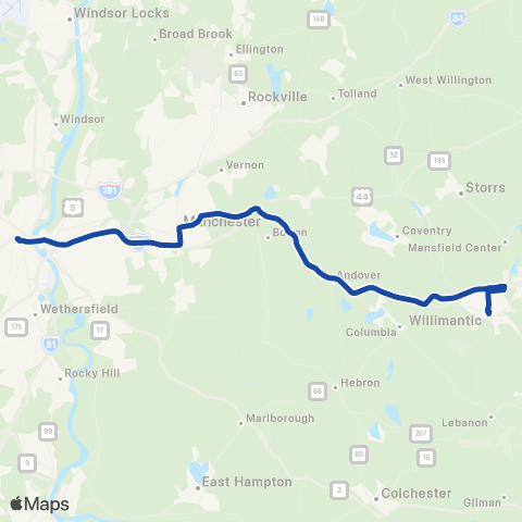 CTTransit Express Willimantic / Coventry Exp map