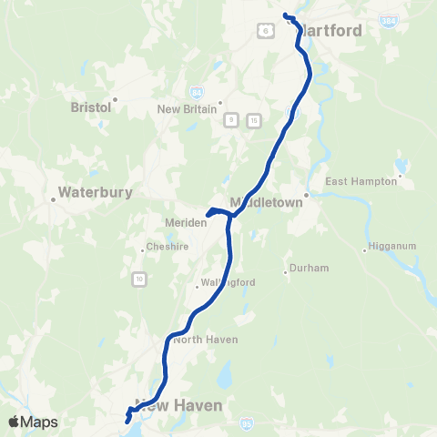 CTTransit Express New Haven / Hartford Exp map