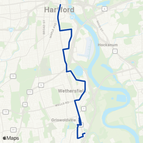 CTTransit Hartford Wethersfield Ave map