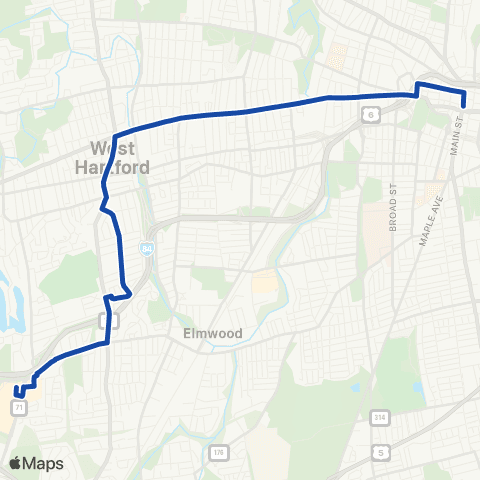 CTTransit Hartford Farmington Ave-South Main St map