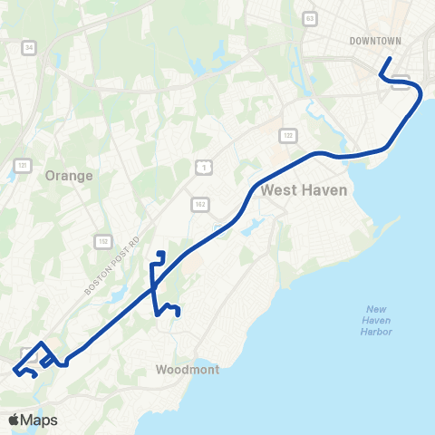 CTTransit New Haven Orange Business District / Milford map