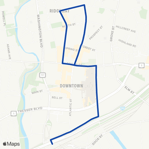 CTTransit Stamford Stamford Connector: Downtown Loop map