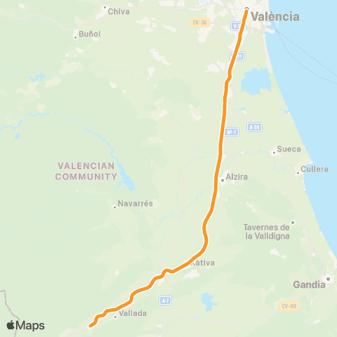 Cercanías Valencia Nord – Xativa – Moixent map