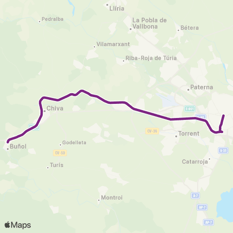 Cercanías Valencia Sant Isidre – Buñol – Utiel map