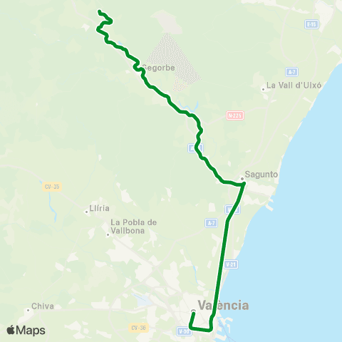 Cercanías Valencia Nord - Caudiel map