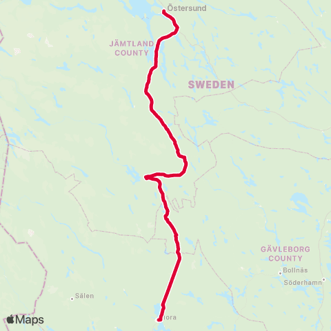 Dalatrafik Mora resecentrum—Östersund busstation map