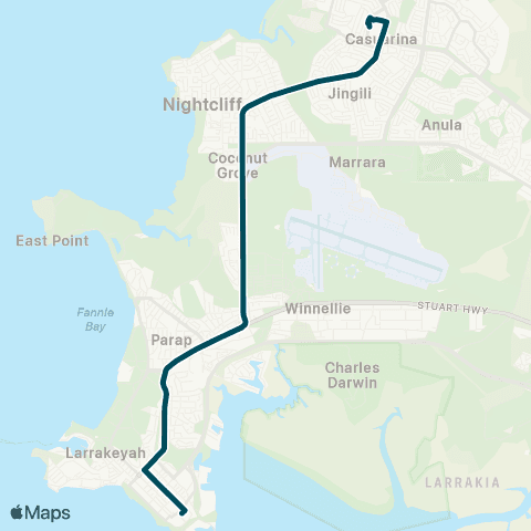Darwinbus Casuarina - Darwin via Bagot Rd map
