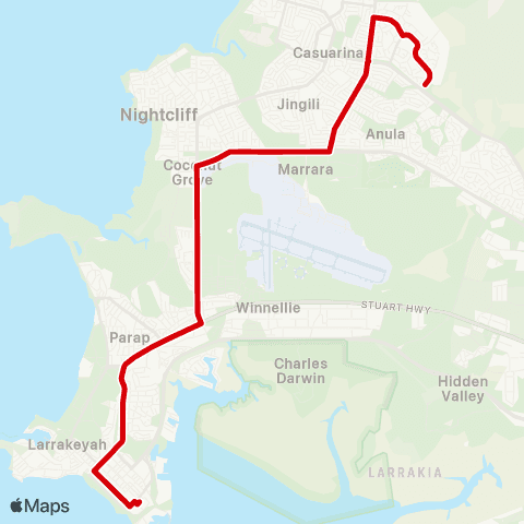 Darwinbus Leanyer - Darwin Express map