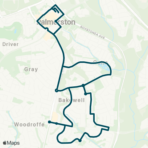 Darwinbus Palmerston - Gunn - Bakewell - Rosebery map