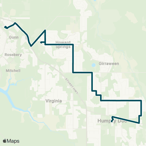 Darwinbus Humpty Doo - McMinns Lagoon - Howard Springs - Palmerston map