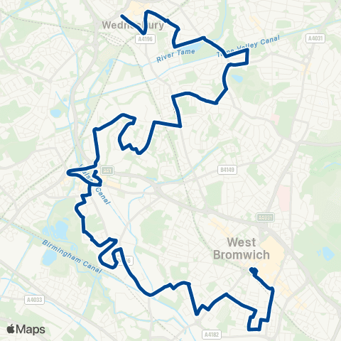 Diamond Bus W Bromwich Bus Sta - Wednesbury Bus Sta map