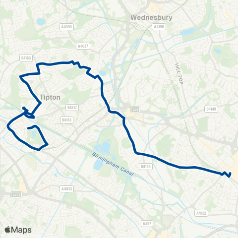 Diamond Bus Victoria Park - W Bromwich Bus Station map