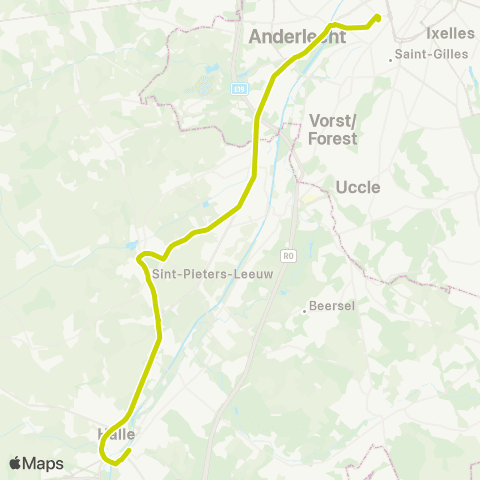 De Lijn Brussel Zuid - Sint-Pieters-Leeuw - Halle map