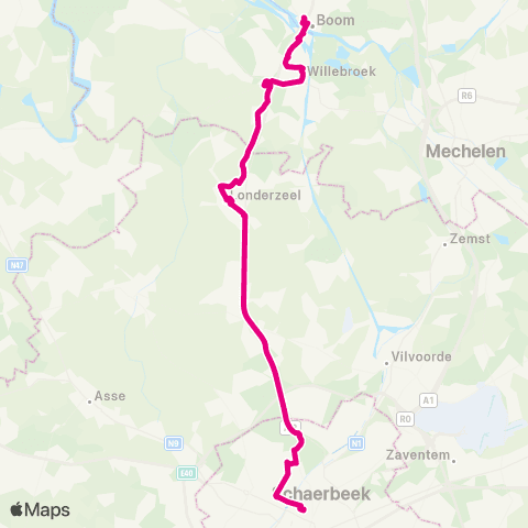 De Lijn Snelbus Brussel Noord - Londerzeel - Boom map