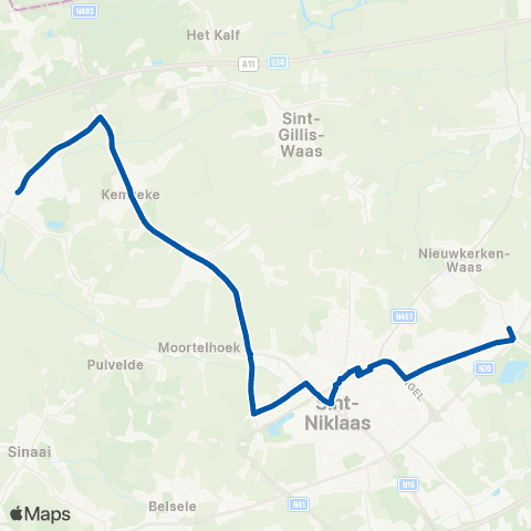De Lijn Nieuwkerken - Stekene map