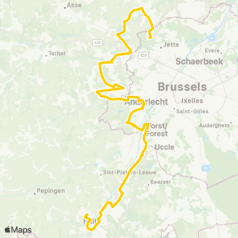 De Lijn Jette UZ - Dilbeek - Anderlecht - Ruisbroek - Halle map