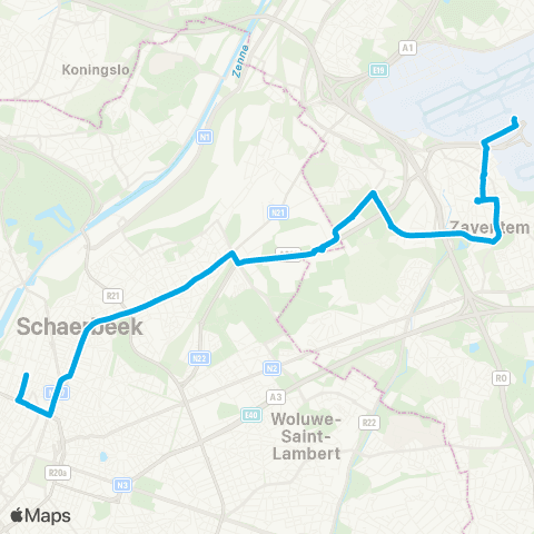 De Lijn Brussel Noord - Bordet - Zaventem Brussels Airport map