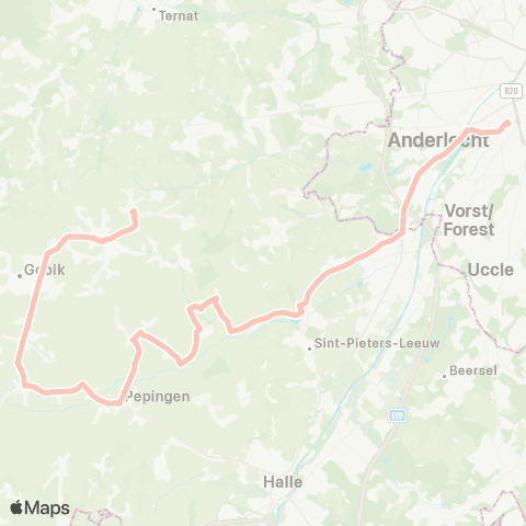 De Lijn Brussel Zuid - Sint-Pieters-Leeuw ( - Lennik SGI) map
