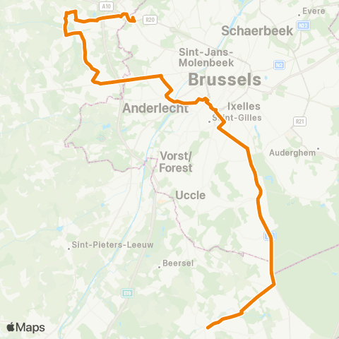 De Lijn Groot-Bijgaarden - Brussel Zuid - Alsemberg map