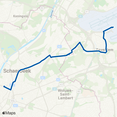 De Lijn Brussel Rogier - Zaventem Brussels Airport map