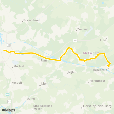 De Lijn Snelbus Antwerpen - Massenhoven - Grobbendonk - Herentals map