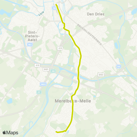 De Lijn Gent - P+R Ledeberg - Merelbeke Kwenenbos map