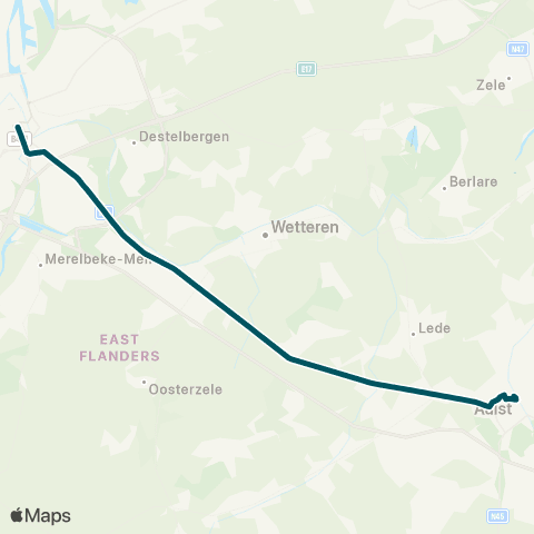De Lijn Gent - P+R Ledeberg - Melle - Oordegem - Aalst Station map
